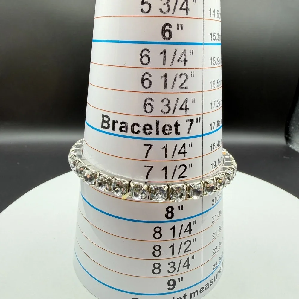 Clear Crystal Rhinestone Silver Tone Stretch Tennis Bracelet Statement Gift